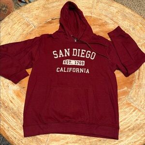 SAN DIEGO CALIFORNIA Burgundy Hoodie Sweatshirt, L